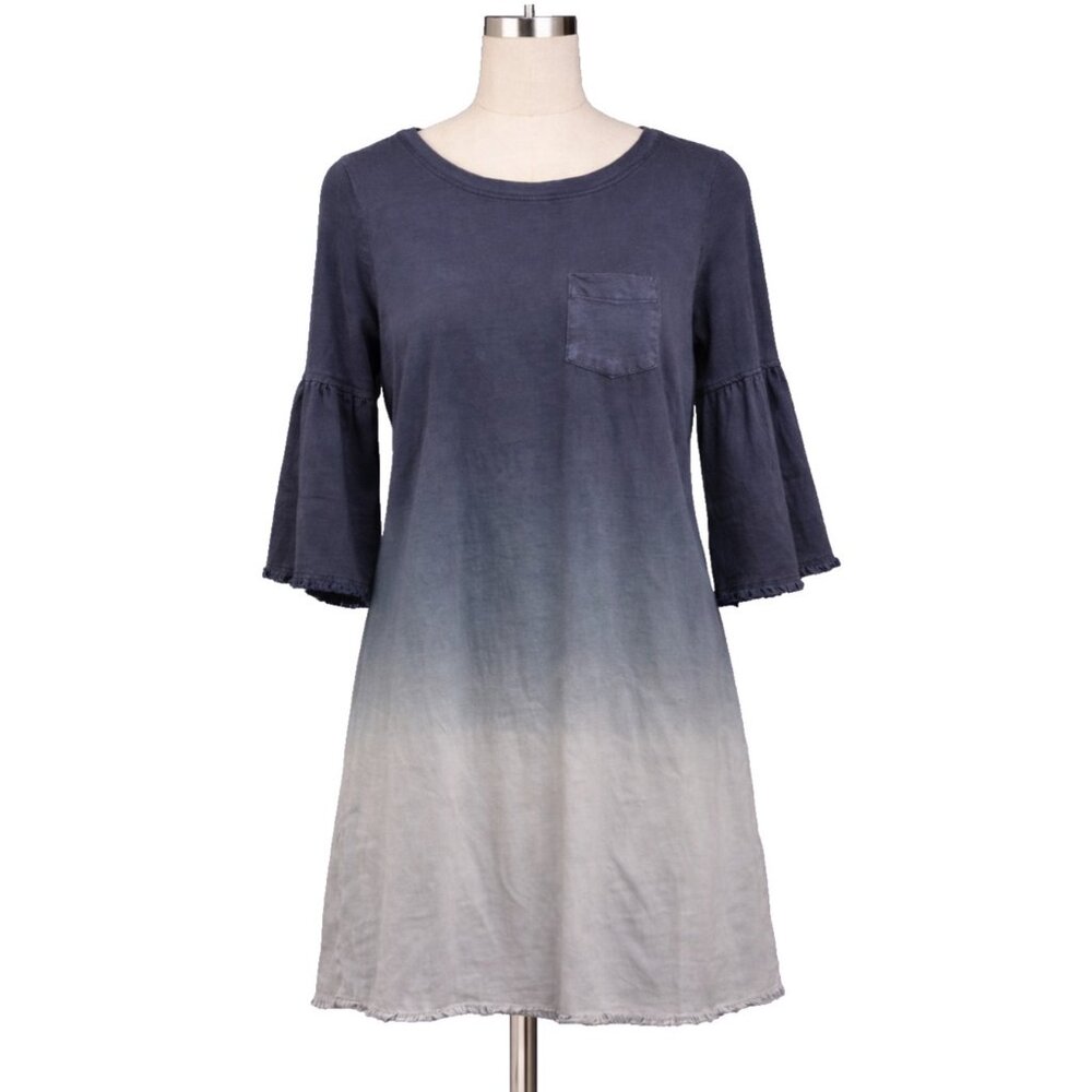 Violet Weekend BOHO Mini Dress Size‎ Medium Blue Ombre Bell Sleeve Casual NWT